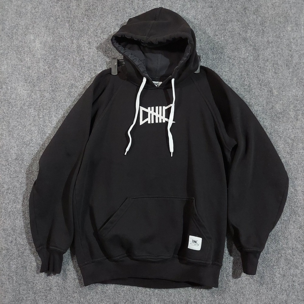 Ethik Clothing Co Hoodie Mens Large Black Pullover Back Logo‎ Streetwear Raglan